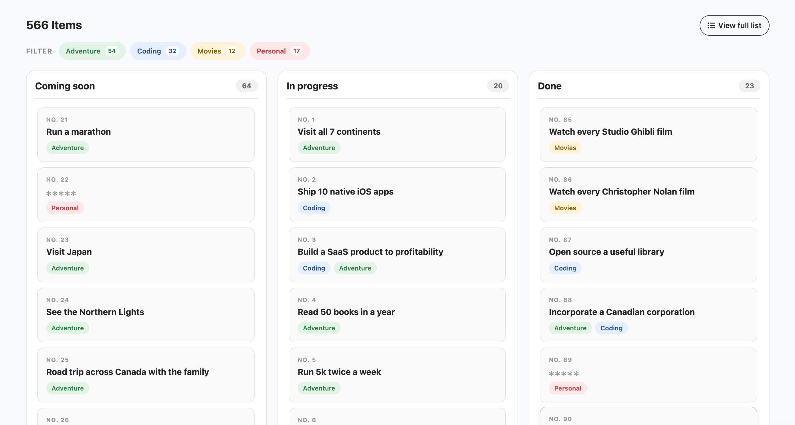 566 Objectives kanban screenshot